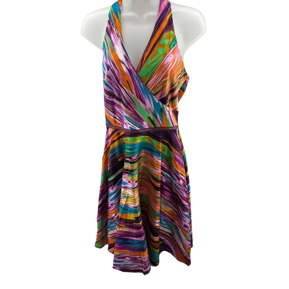 Calvin Klein Dresses & Skirts - Calvin Klein Womens Abstract Multicolor Halter Fit & Flare Dress Size Large